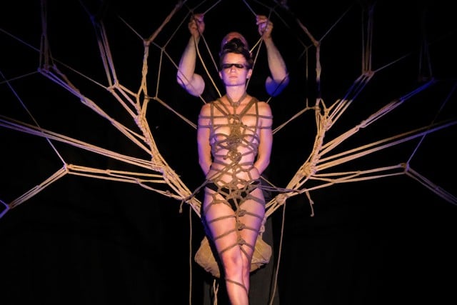 Rope artist Garth Knight and his 'installation'. Photo Jeff Dawson