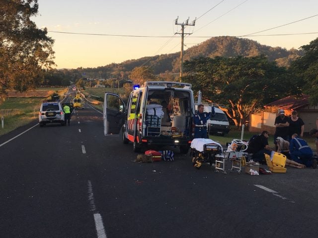 The accident scene on the Summerland Way near Kyogle where a 19-year-old man collided with a truck. (supplied)