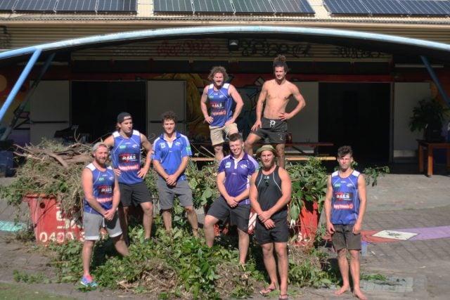 Gentlemen of Byron rugby swap footy boots for garden gloves at the YAC. (photo supplied).