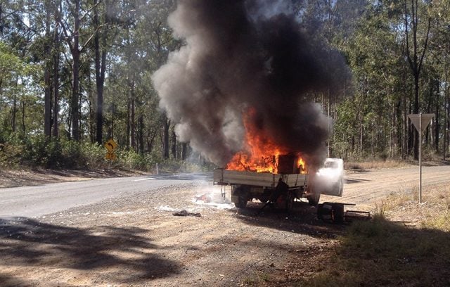 Thousands of dollars of musical equipment went up in flames when this ute caught on fire last Sunday. Photo contributed