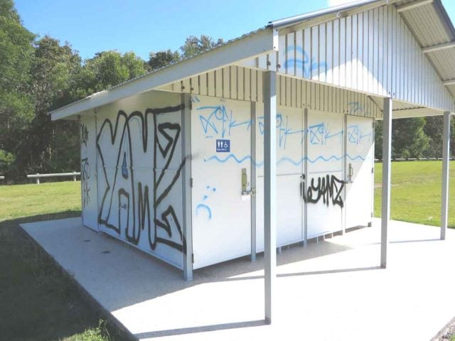Vandalism and graffiti such as this is not uncommon at Black Rocks Sports Field. Would siting a Men's Shed there reduce it? Photo contributed