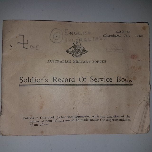 The Soldiers Record of Service book that was found in Nimbin. (supplied)