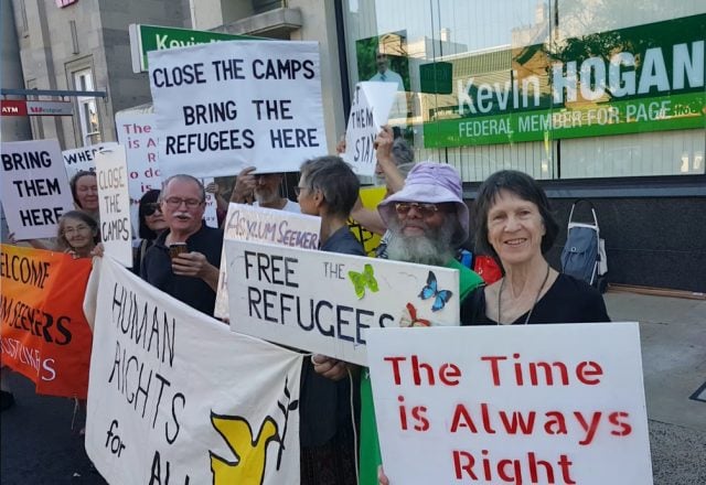 Residents gather every Thursday outside MP Kevin Hogan's office to protest the federal government's asylum seeker policy. Photo supplied
