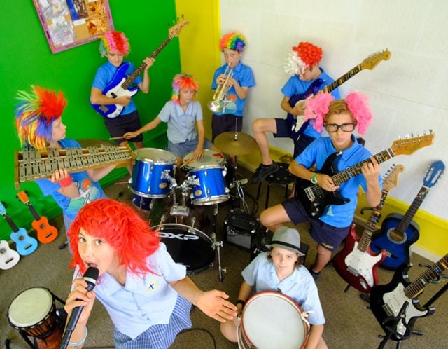 St Johns School band practices for their gig at the  Mullum Music Festival. Photo Jeff Dawson 