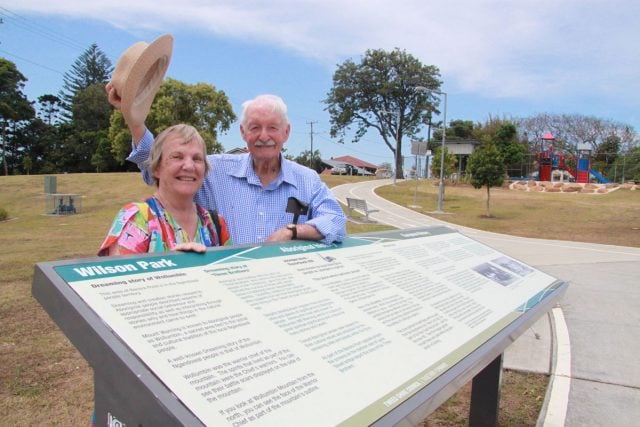 Ross Wilson raises his hat in celebration of the new-look Wilson Park, with his wife Annette. Photo Tweed Shire Council 