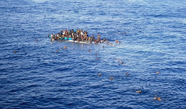 File photo of asylum seekers in the Mediterranean sea on 12 April 2015. EPA/Opielok Offshore Carriers