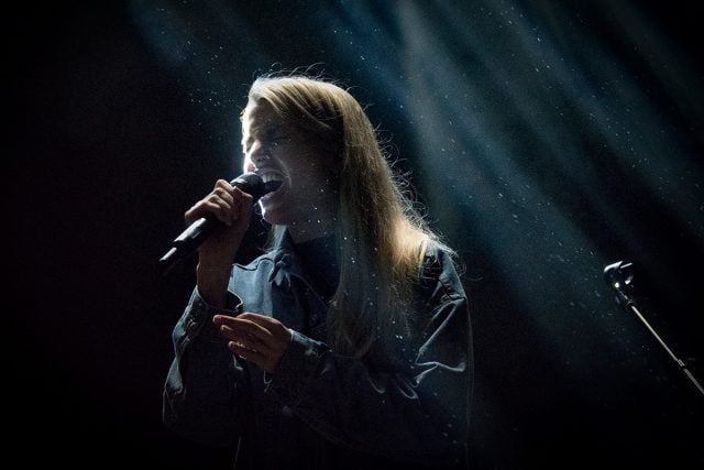 Hannah Reid and London Grammar delivered on a three day promise as torrential rain pored down of the close of the 2017 Byron Falls Festival. Photo David Lowe.