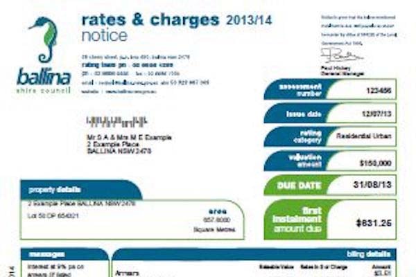 An example of a Ballina Shire Council rates notice. 
