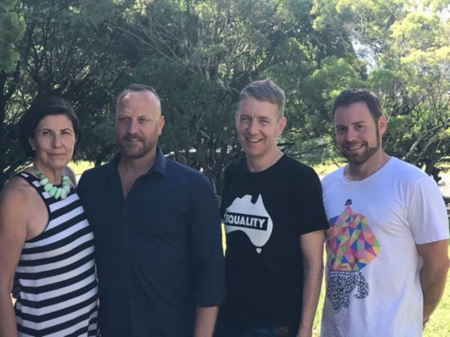 Co-Chair of Australian Marriage Equality Janine Middleton, former Olympic Swimmer Daniel Kowalski, Equality Campaign Executive Director Tiernan Brady and Australian Marriage Equality Queensland Advisor, Pete Black. Photo supplied