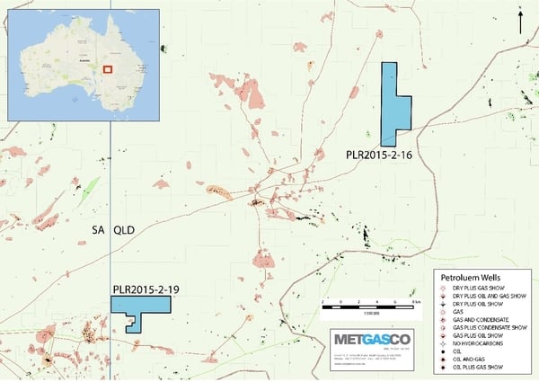 A map showing Metgasco's two new exploration licence locations in south-west Queensland. Image: Metgasco website.