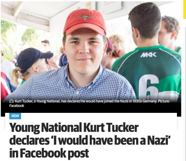 The Daily Telegraph article outlining Kurt Tucker's justification for his pro-Nazi comments. 