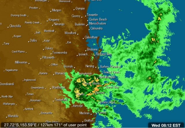 An east coast low focussed on the northern rivers is expected to persist for several days. Image Weatherzone/BOM