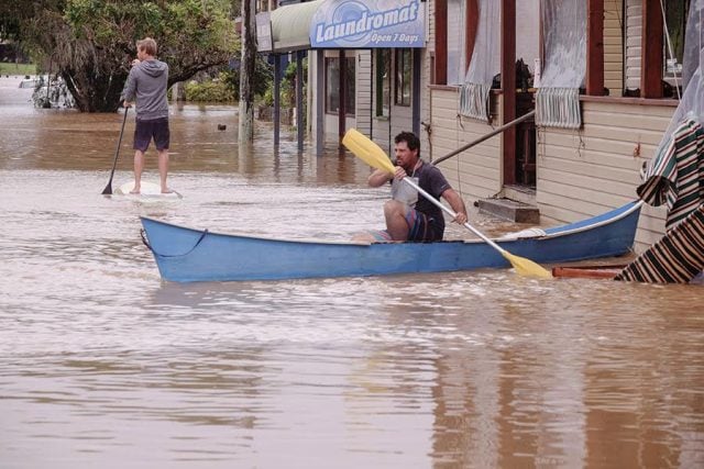 Billinudgel's main street underwater. Photo Jeff Dawson.