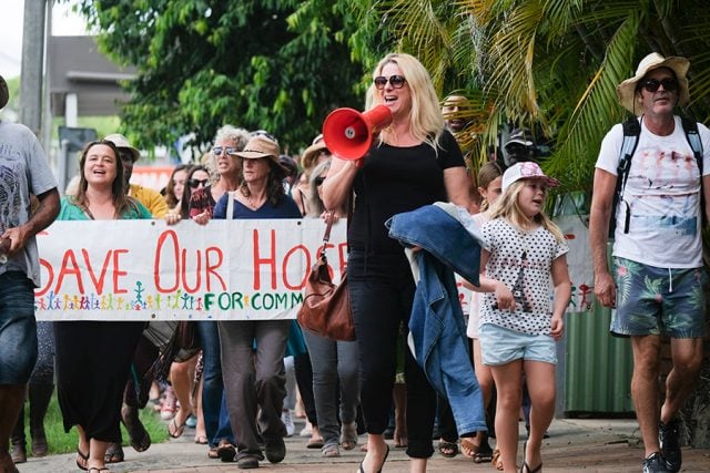 Residents rally to save Mullumbimby Hospital land for the community on Sunday, April 23. Photo Jeff Dawson
