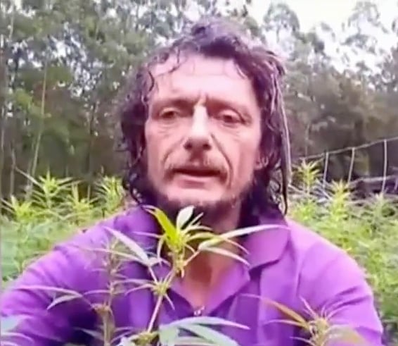 Peter Till with some of the cannabis crop he allegedly cultivated from the video he posted on Facebook.