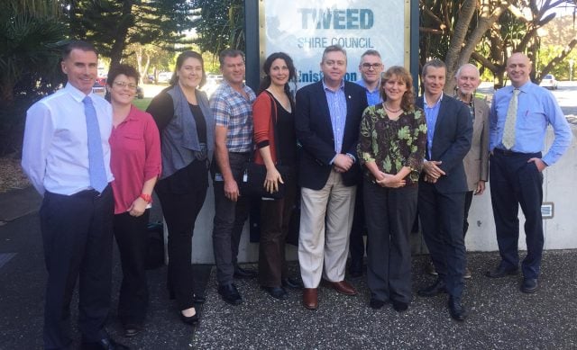 NSW Planning Minister Anthony Roberts (centre, rear) with Tweed Shire Mayor Katie Milne (centre, front) plus councillors, senior council staff and planning staff.