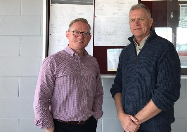 Nationals MLC Ben Franklin and Club President of the Ballina Lighthouse & Lismore SLSC Craig Nowlan viewing plans for the new storage facility. Photo supplied