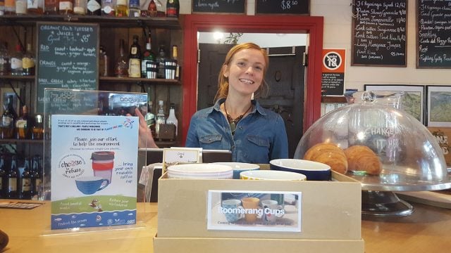 Keeta at The Poinciana Cafe in Mullumbimby helping to reduce takeaway coffee cups Photo Sophia Marles