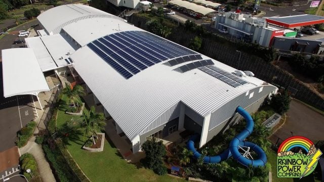 Solar panels on top of the Goonellabah Sports and Aquatic Centre were installed by the Rainbow Power Company. (supplied)