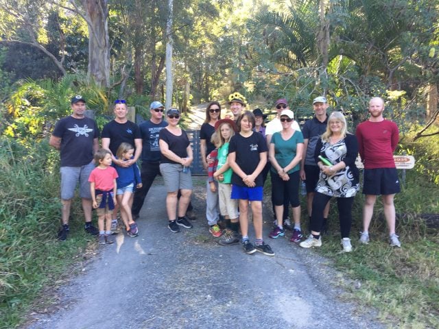 Local organiser and Chamber of Commerce president Jenelle Stanford, Cr Jeanette Martin, Mullumbimby fire staff and other enthusiastic helpers headed up the mountain last Saturday to work out the best spots for drinks stations and first aid stations. Photo Aslan Shand.