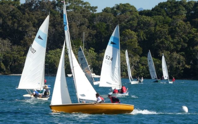 Corsair Keenas chasing SV Peggy round the mark in 18-knot winds on the Tweed River. Photo supplied