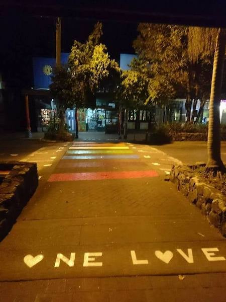 A rainbow crossing has appeared in the main street of Nimbin. 