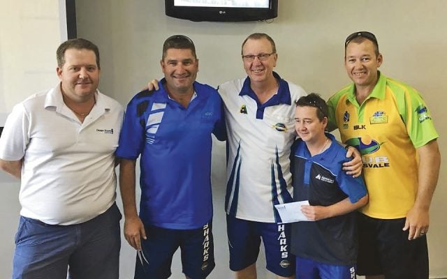 L–R: Andrew Spice (Ocean Shores Country Club GM) with the winning team of Kelvin Kerkow, John Bain, Scotty Dejong and Brett Wilkie. Photo supplied