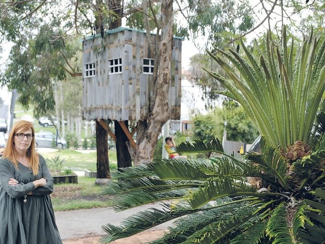 Mellanie Coppin’s treehouse is considered a permanent installation by Council staff. Photo Jeff Dawson