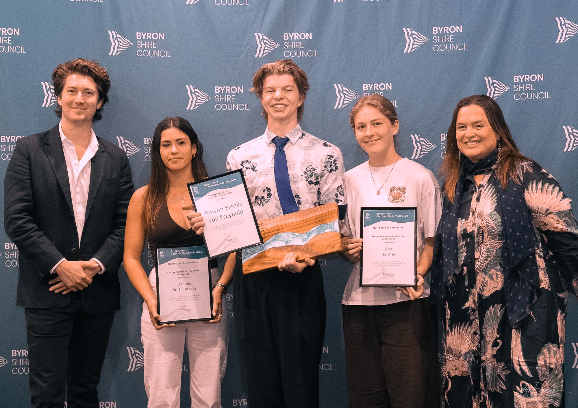 Young Community Member nominees with Rowon Binkie Von Freyhold centre taking out the award.